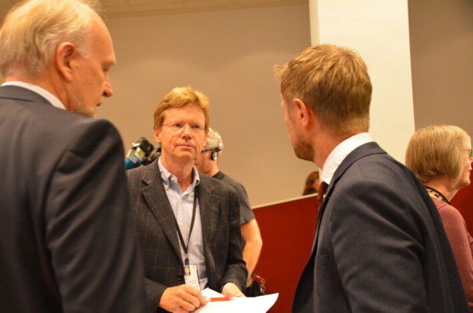 FORBEDRING: Ventetiden for brystkreftutredning er dramatisk kuttet, selv om den ikke er på 48 timer. Her er prosjektdirektør Andreas Moan sammen med adm.dir. Bjørn Erikstein og helseminister Bent Høie under lanseringen på Radiumhospitalet i fjor. Foto: Målfrid Bordvik