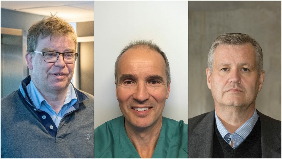 KLAGER: Pasienter har sendt inn klager til statsforvalterne om legemiddelet tafamidis. På bildet: Fagdirektør Baard-Christian Schem i Helse Vest, kardiolog Einar Gude og generalsekretær Frode Jahren i LHL. Foto: Montasje KLAGER: Pasienter har sendt inn klager til statsforvalterne om legemiddelet tafamidis. På bildet: Fagdirektør Baard-Christian Schem i Helse Vest, kardiolog Einar Gude og generalsekretær Frode Jahren i LHL. Foto: Montasje