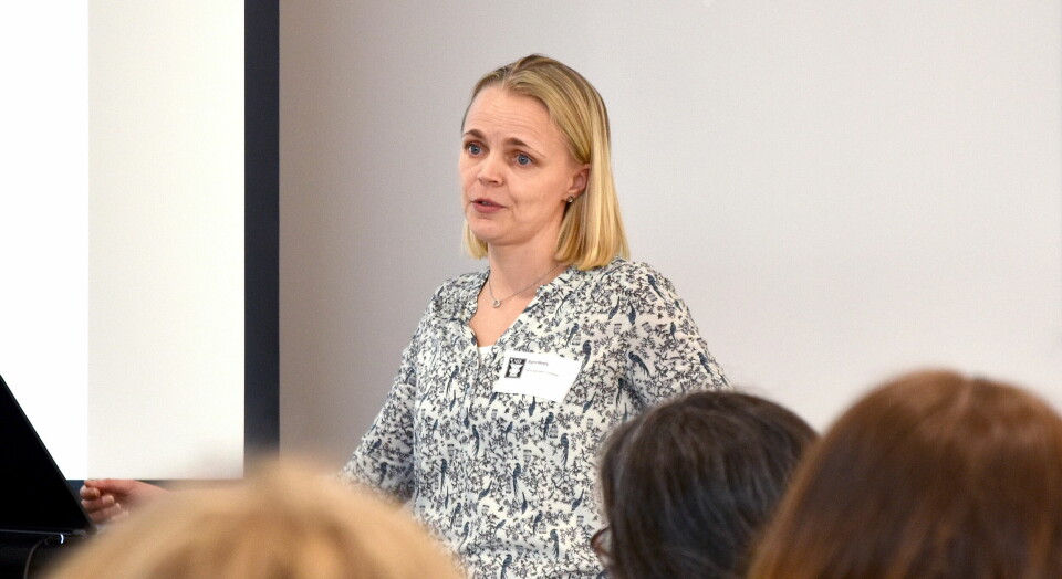 Sykehusfarmasøyt Sigrid Westly var på NSFs årlige kursdag for å snakke om hvordan europeiske sykehusfarmasøyter ser på løsninger for legemiddelmangel. Foto: Lars Brock Nilsen