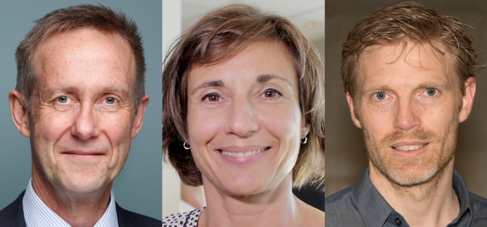 HOLDER INNLEGG: SLV-direktør Audun Hågå (f.v.), Novartis-sjef Veronika Barrabes og helseøkonom Hans Olav Melberg holder innlegg på DM Pharmas møte om det nordiske HTA-samarbeidet FINOSE. Foto: