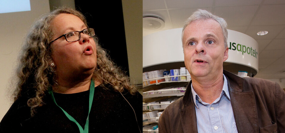 SKEPTISK TIL STERK INDUSTRI-STYRING: Leder Rønnaug Larsen i Norges Farmaceutiske Forening og administrerende direktør Per T. Lund i Apotekforeningen. Foto: Øyvind Bosnes Engen/Anette Andresen