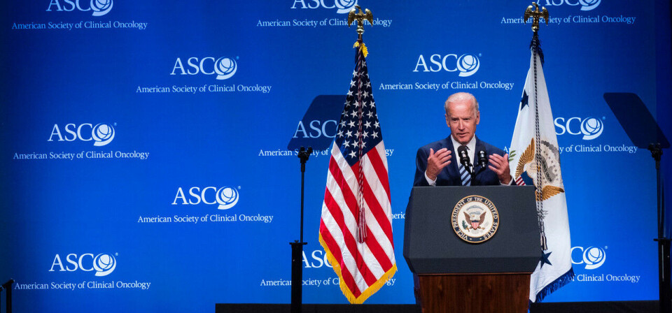 ENGASJERT I KREFTSAKEN: Den avtroppende visepresidenten Joe Biden har til nå ledet den amerikanske regjeringens kreftforskningssatsing «Cancer Moonshot». Her fra et foredrag om satsingen under kreftkonferansen ASCO 2016. Foto: ASCO/Todd Buchanan 2016