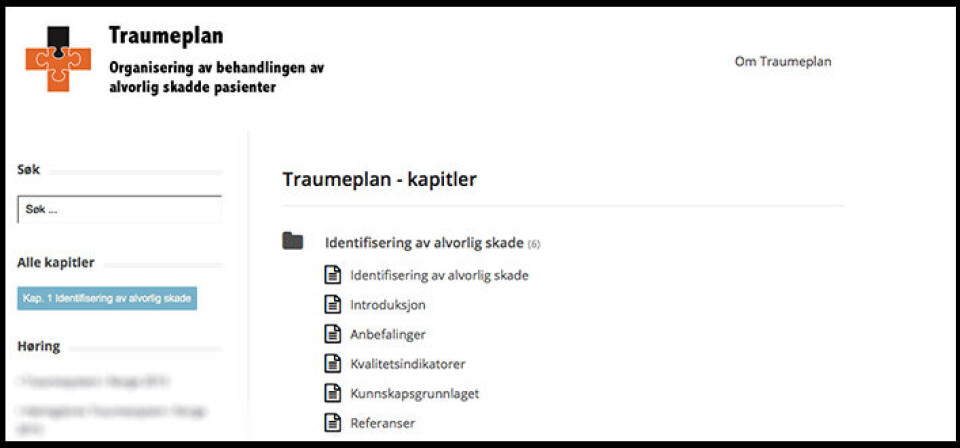 TESTER: Norsk kompetansesenter for traumatologi tester en digital versjon av den nye traumeplanen. Foto: Illustrasjon, hentet fra www.traumeplan.no