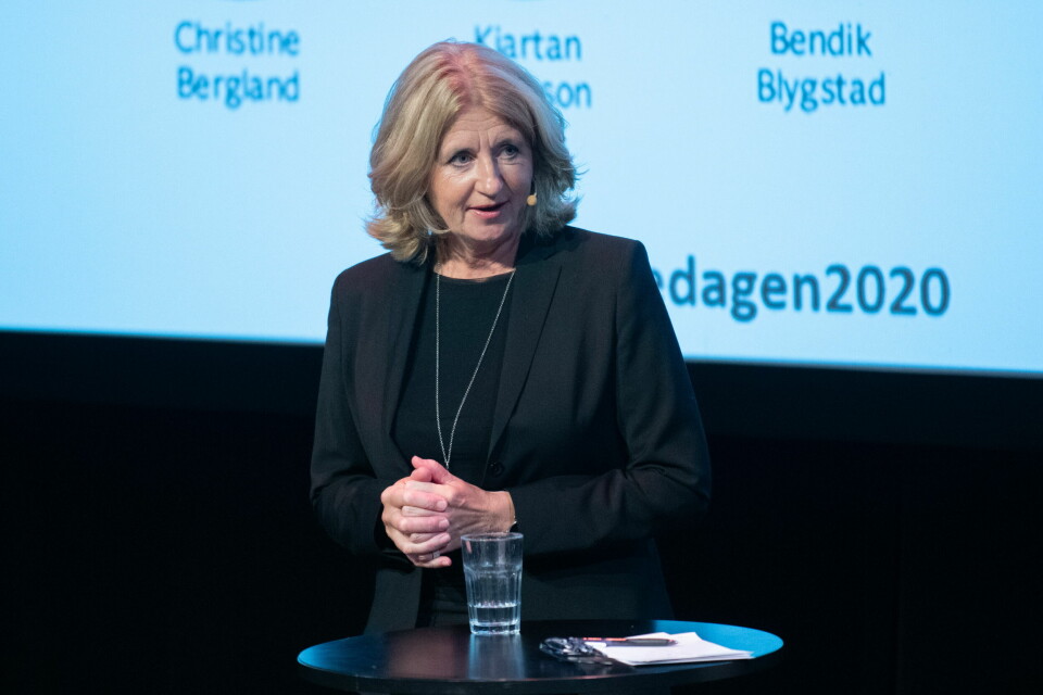SVARTE: Christine Bergland, leder for Direktoratet for e-helse, svarte om Akson-prosjektet under Dagens Medisins Helsedagen på Latter i Oslo onsdag. Foto: Vidar Sandnes