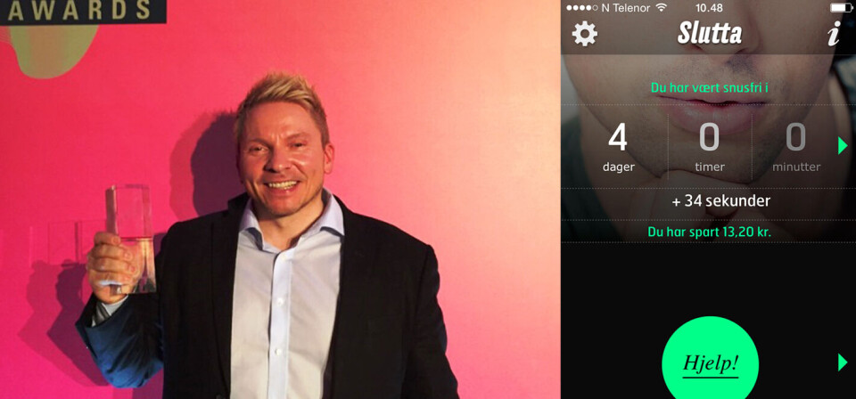 MOTTOK PRIS: Seniorrådgiver i Helsedirektoratet Ove Jørgensen mottar her prisen for beste app. FOTO: Helsedirektoratet MONTASJE: Dagens Medisin Foto: