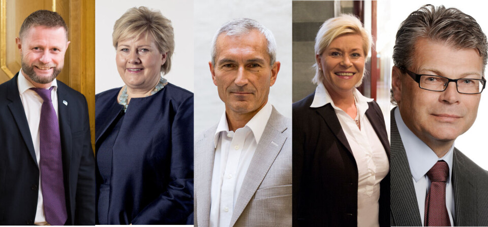 FEM PÅ TOPP: Bent Høie, Erna Solberg, Bjørn-Inge Larsen, Siv Jensen og Herlof Nilssen stakk av med topplasseringene i årets maktkåring. Foto: FEM PÅ TOPP: Bent Høie, Erna Solberg, Bjørn-Inge Larsen, Siv Jensen og Herlof Nilssen stakk av med topplasseringene i årets maktkåring. Foto: