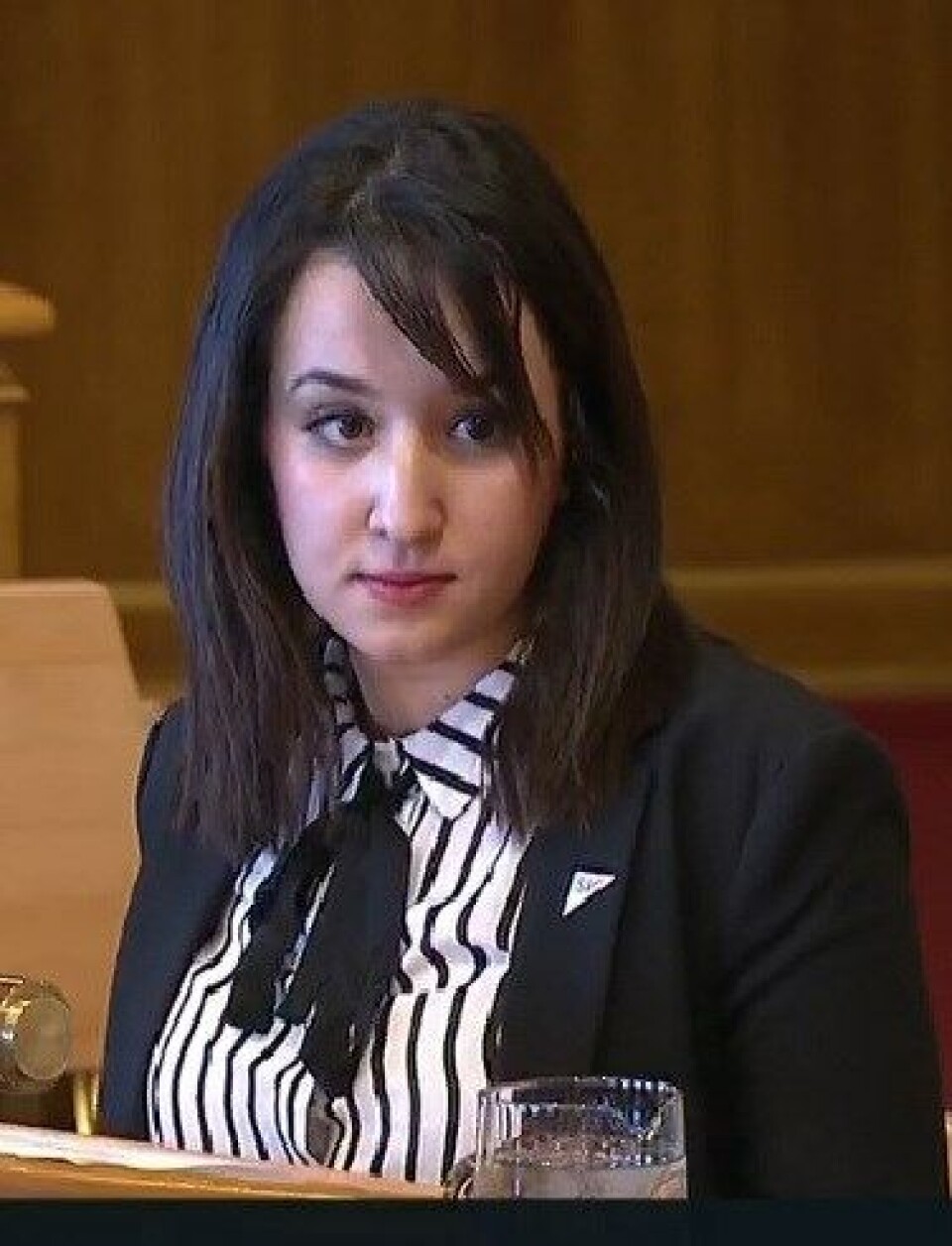 Nasrin El Morabit under Stortingets spørretime onsdag.
Foto: Skjermdump, Stortingets web-tv Nasrin El Morabit under Stortingets spørretime onsdag.
Foto: Skjermdump, Stortingets web-tv