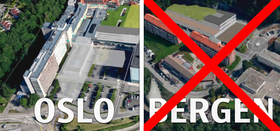 VRAKET TO-SENTER-MODELL: Regjeringen valgte det billigste alternativet. Foto/Montasje: Sykehusbygg HF/Lasse Moe Foto: