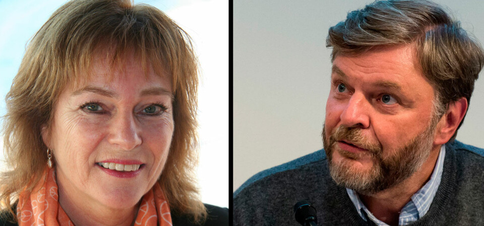 STRID: Irene Hope, Leder i Farmasiforbundet og Steinar Madsen, fagmedisinsk direktør i Statens Legemiddelverk (SLV), er uenige om butikkene bør selge paracetamol. Foto: Vetle Daler / Rune Thorstein