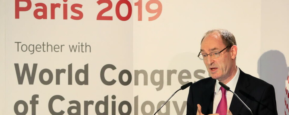 Førsteforfatter av studien, professor John McMurray ved University of Glasgow, la søndag frem en studie som viser at en ny behandling mot hjertesvikt hadde god effekt. Foto: European Society of Cardiology 2019