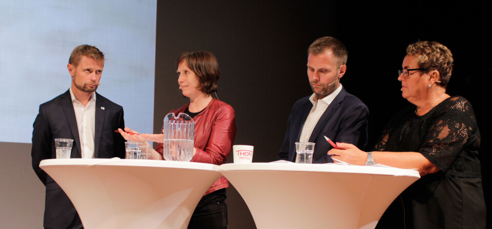 DEBATT: Bent Høie (H), Kjersti Toppe (Sp), Torgeir Micaelsen (Ap) eller Olaug Bollestad (KrF) deltok i Dagens Medisins helsepolitiske debatt i Arendal.
Foto: Lasse Moe