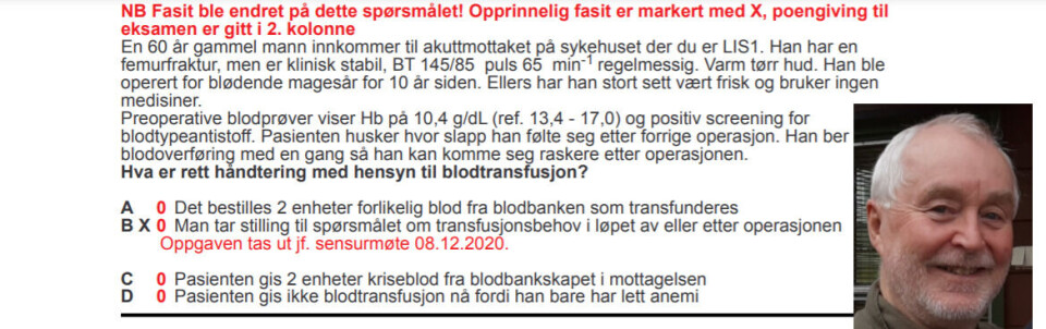 ENDRINGER: På sensurmøte etter fagprøven ble det trukket fem oppgaver og endret fasit ved fire oppgaver. Arne Aarflot spør om fagprøven er tilstrekkelig kvalitetssikret. Foto: Skjermdump/privat Foto: ENDRINGER: På sensurmøte etter fagprøven ble det trukket fem oppgaver og endret fasit ved fire oppgaver. Arne Aarflot spør om fagprøven er tilstrekkelig kvalitetssikret. Foto: Skjermdump/privat Foto: