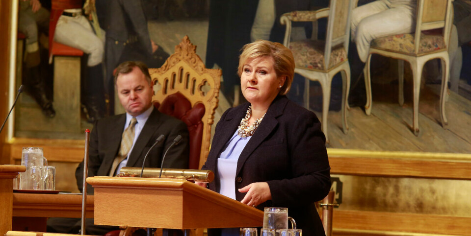 MÅTTE SVARE: Flere stortingsrepresentanter krevde svar fra statsminister Erna Solberg (H) under spørretimen i Stortinget. Arkivfoto: Stortinget.  Foto: