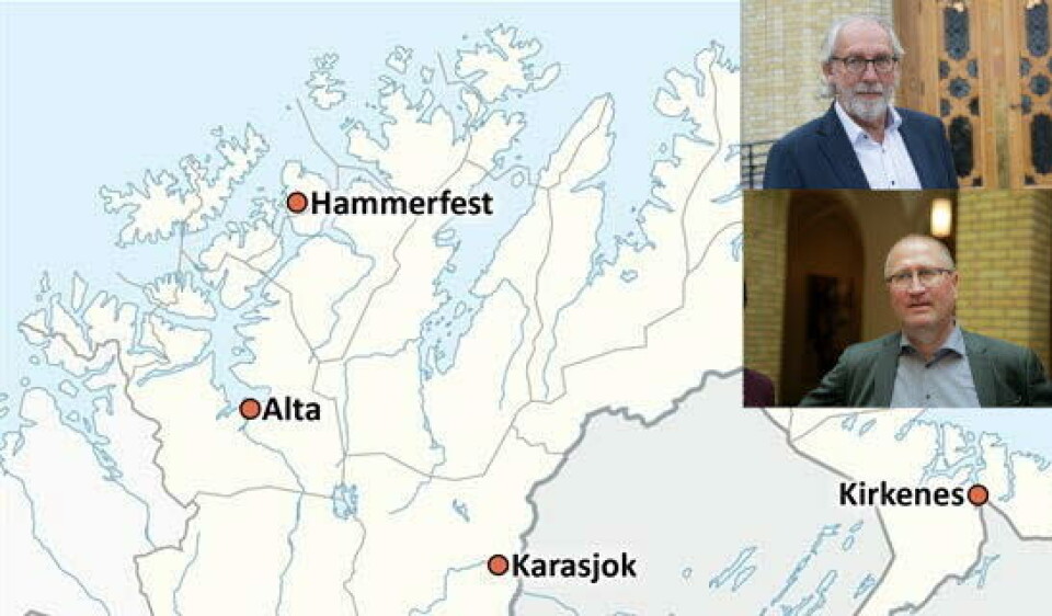 HAR BESTEMT: Venstres helsepolitiske talsperson Carl Erik Grimstad (overste bilde), sier det ikke hersker tvil om at de to helseforetakene i nord, Finnmarkssykehuset og UNN, skal slås sammen. Geir Jørgen Bekkevold (Krf) mener regjeringen må ta inn over seg at ingen av sykehusene ønsker en sammenslåing. Foto: Arkivfoto/Finnmarkssykehuset HAR BESTEMT: Venstres helsepolitiske talsperson Carl Erik Grimstad (overste bilde), sier det ikke hersker tvil om at de to helseforetakene i nord, Finnmarkssykehuset og UNN, skal slås sammen. Geir Jørgen Bekkevold (Krf) mener regjeringen må ta inn over seg at ingen av sykehusene ønsker en sammenslåing. Foto: Arkivfoto/Finnmarkssykehuset