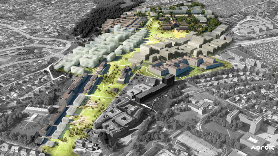 CAMPUS OSLO: Slik forestiller Bjørn Erikstein seg at Oslo universitetssykehus kan se ut i framtida. Legeforeningen er sterkt kritisk, og mener planene går på bekostning av nødvendige strakstiltak. ILL: Nordic Office of Architecture/Idéfase Oslo Foto: