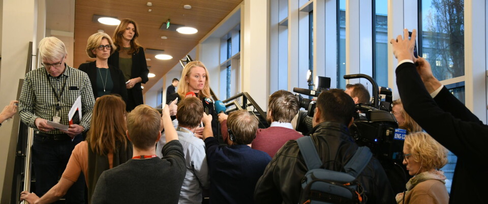 Arbeids- og sosialminister Anniken Hauglie (H) møtte pressen tirsdag ettermiddag. Foto: NSF