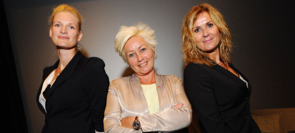 Fra venstre: Marthe Brovold Løberg (Oslo Cancer Cluster), Anne Lise Ryel (Kreftforeningen) og Karita Bekkemellem (Legemiddelindustrien). Foto: Vidar Sandnes