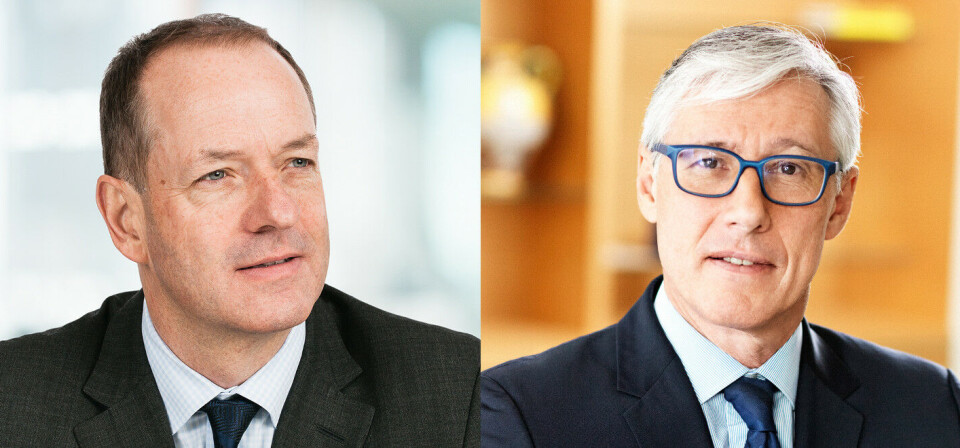 TROR PÅ FORTSATT PRESS: Administrerende direktør Andrew Witty i GSK og administrerende direktør Olivier Brandicourt i Sanofi. Foto: GSK/Sanofi