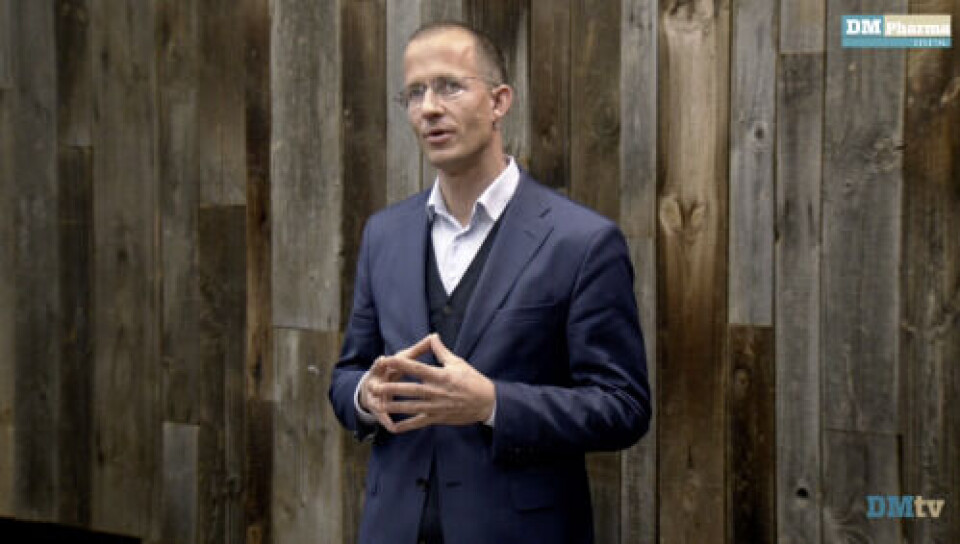 Ketil Widerberg, administrerende direktør i Oslo Cancer Cluster. Her avbildet under DM Pharmas frokostmøte 25. mai.
Foto: Skjermbilde
