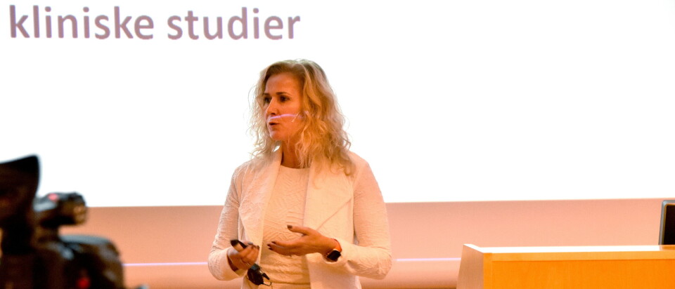 Karita Bekkemellem, administrerende direktør i Legemiddelindustrien (LMI) under møtet om fremtidens kliniske studier på Rikshospitalet torsdag 26.september. Foto: Lars Brock Nilsen