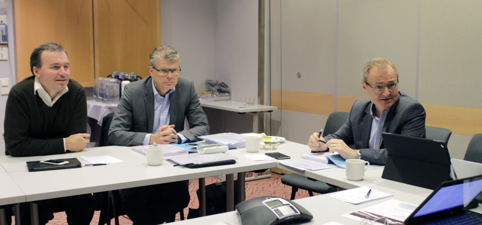 MØTES PÅ GARDERMOEN: F.V, Øistein Winje, brukerrepresentant, Herlof Nilsen, administrerende direktør Helse Vest, Lars Vorland, administrerende direktør, Helse Nord og leder av Beslutningsforum.
Foto: Lasse Moe