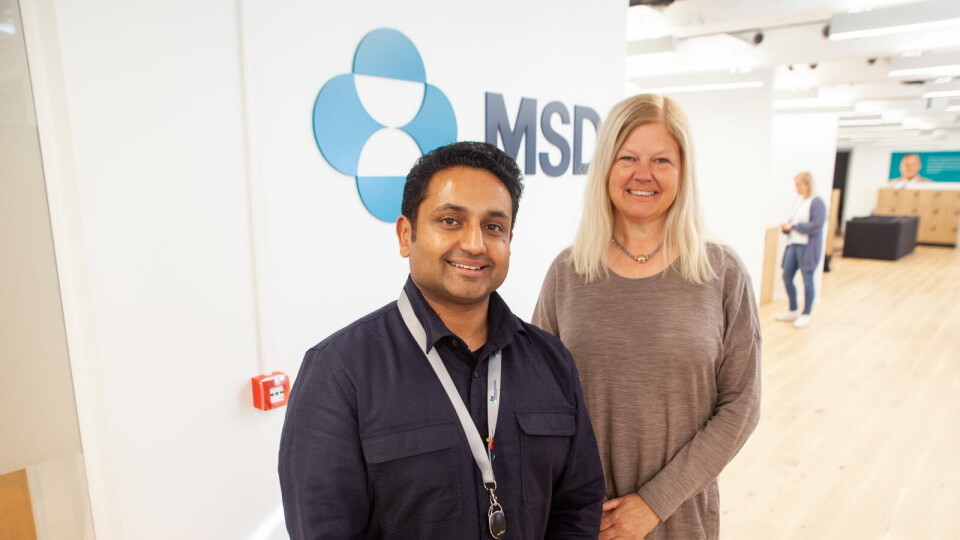 NY HVERDAG I HOVEDSTADEN: Daglig leder i MSD Norge, Muhammed «Mo» Ali, og direktør for markedstilgang, Anne Lebesby Høeg, er svært fornøyde med at legemiddelselskapet nå er på plass i nye lokaler i Oslo sentrum. Foto: Lars Brock Nilsen