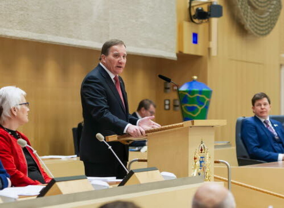 Sveriges statsminister Stefan Løfven (Socialdemokraterna) holdt i dag pressekonferanse.
Foto: Anders Løwdin/ Sveriges Riksdag