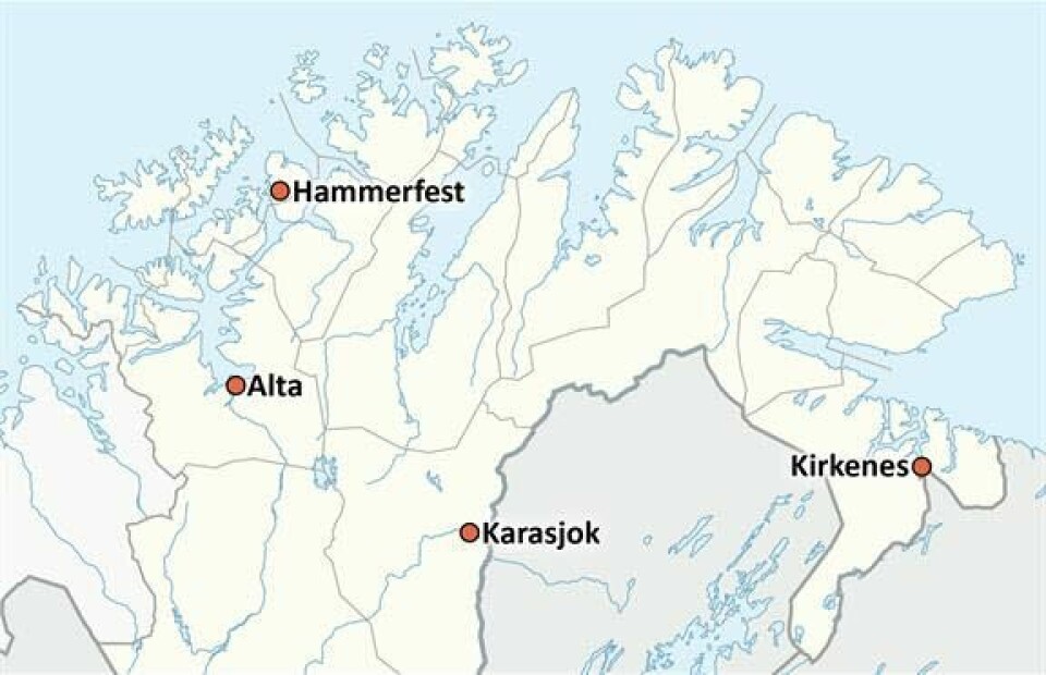 Finnmarkssykehuset er i dag samlet på fire steder: Hammerfest, Kirkenes, Alta og Karasjok.  Foto: