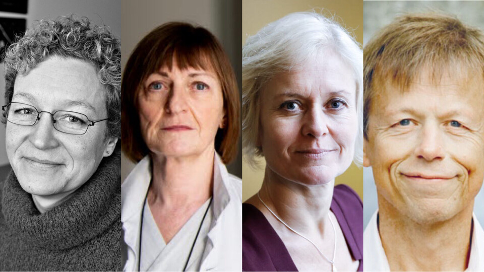 FAVNER BREDT: Forumet har 15 medlemmer, her representert ved Bente Espeland, leder Regionale ressurssenter om vold, traumatisk stress og selvmordsforebygging (RVTS) Midt, Ewa Ness, leder Psykiatrisk legevakt i Oslo, Tove Gundersen, generalsekretær Rådet for psykisk helse og Lars Mehlum, leder Nasjonalt senter for selvmordsforskning og -forebygging. Foto: Håvard Kallestad/Vidar Sandnes/pressefoto/Øystein Horgmo, UiO