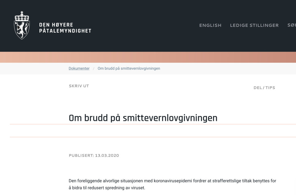 Skjermdump fra Riksadvokaten.no Foto: