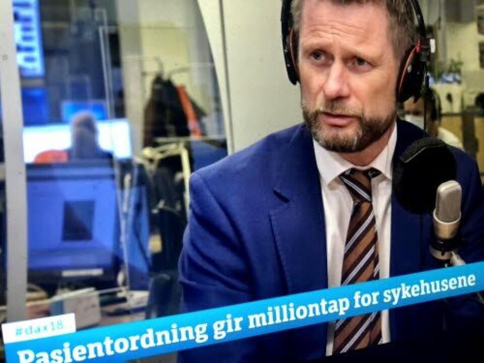 ÅPNER FOR ENDRING: Helseminister Bent Høie (H) deltok torsdag kveld i NRK Dagsnytt 18, der Dagens Medisins artikler var utgangspunkt for debatt om fristbuddordningen.
Foto: Skjermdump NRK ÅPNER FOR ENDRING: Helseminister Bent Høie (H) deltok torsdag kveld i NRK Dagsnytt 18, der Dagens Medisins artikler var utgangspunkt for debatt om fristbuddordningen.
Foto: Skjermdump NRK
