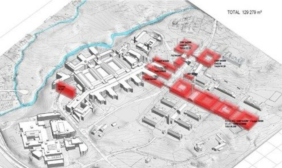 GAUSTAD NORDØST: Et nytt forslag til utbygging på Gaustad innebærer å bygge nordøst for Rikshospitalet, tett på den vernede bygningsmassen til Gaustad sykehus. Illustrasjonen er hentet fra Helse Sør-Østs seneste rapport om byggeplanene på Gaustad og Aker.
Foto: Helse Sør-Øst RHF