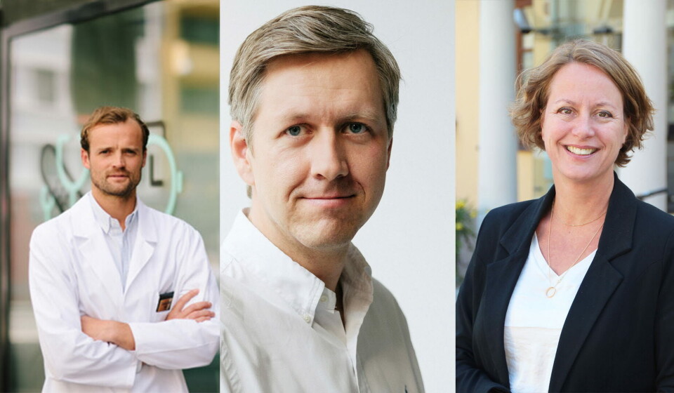STOR VEKST: Flere private aktører opplever økt interesse for koronavirustesting. FV. Daniel Sørli, daglig leder i Dr. Dropin, Nicolai Skarsgård, daglig leder i Hjemmelegene og Anita Tunold, administrerende direktør i Aleris Helse. Foto: