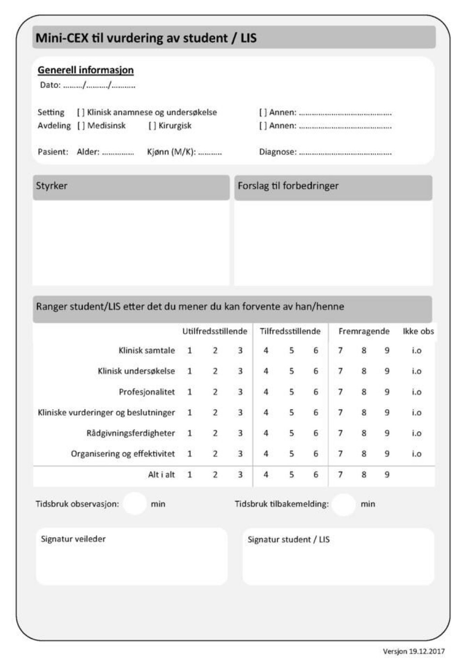Nytt skjema for medisinstudent-evaluering