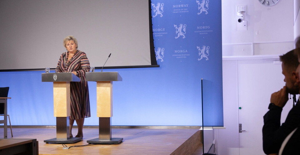 SKAL AVGJØRE: Regjeringen, her ved statsminister Erna Solberg, skal ta stilling til om screeningen av nyfødte barn skal utvides til også å inkludere sykdommen spinal muskelatrofi. Foto: Lasse Moe SKAL AVGJØRE: Regjeringen, her ved statsminister Erna Solberg, skal ta stilling til om screeningen av nyfødte barn skal utvides til også å inkludere sykdommen spinal muskelatrofi. Foto: Lasse Moe