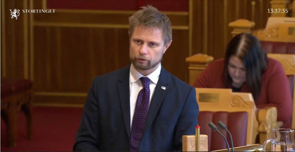 Helse- og omsorgsminister Bent Høie under Stortingets spørretime. Foto: Skjermdump fra Stortingets nett-TV