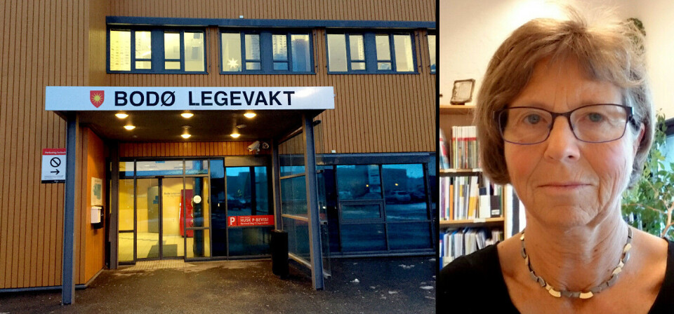 AKUTTMEDISINFORSKRIFTEN: Fylkeslegen i Aust-Agder, Anne-Sofie D. Syvertsen (innfelt), har på vegne av landets fylkesleger sendt en bekymring til departementet: Små kommuner, som Bindal og Hattfjelldal i Nordland, vil få problemer med å oppfylle bakvaktkravet til leger uten spesialitet. Fylkeslegene er imidlertid ikke bekymret for legevakter i sykehusnære områder, sistnevnte illustrert ved Legevakten i Bodø. Foto: Arkiv