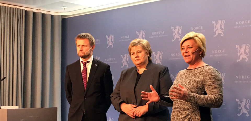 LANSERTE REFORM: Helseministeren, statsministeren og finansministeren jakter nå på de gode løsningene i eldreomsorgen. Foto: Anne Grete Storvik