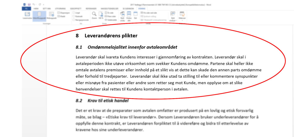 KONTRAKT: Utdrag fra rammeavtale for leveranse av «LIS 1806 TNF BIO 2018-2019».
Foto: