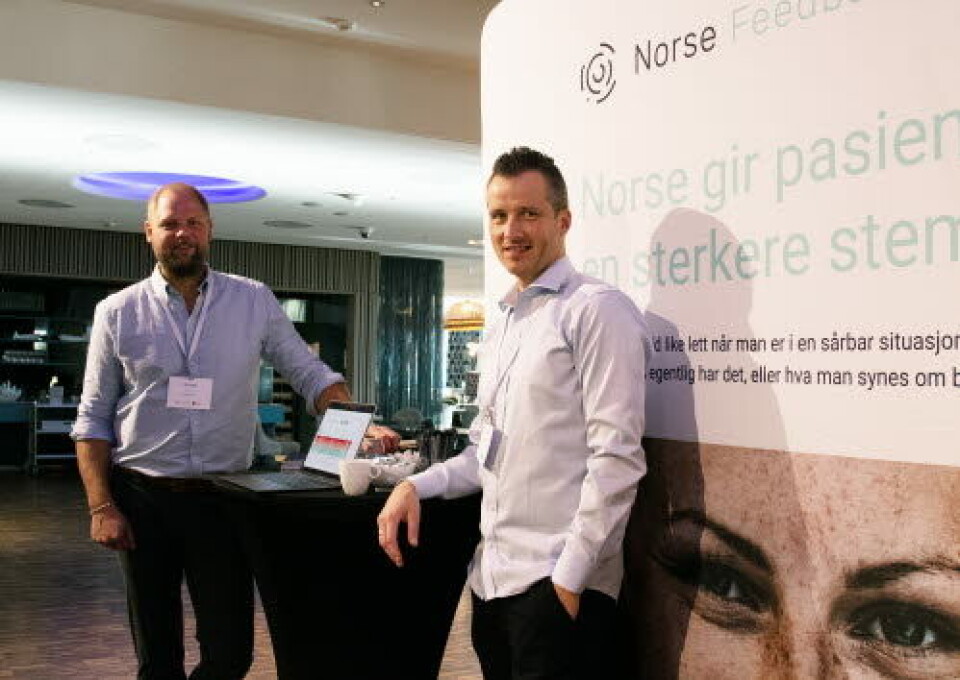POTENSIAL: Daglig leder Joachim Vie og salgssjef Ole Løbø under Helseteknologikonferansen. Vie tror løsningen har potensial til å gjøre en stor forskjell for pasienter og behandlere.
Foto: Jofrid Åsland POTENSIAL: Daglig leder Joachim Vie og salgssjef Ole Løbø under Helseteknologikonferansen. Vie tror løsningen har potensial til å gjøre en stor forskjell for pasienter og behandlere.
Foto: Jofrid Åsland