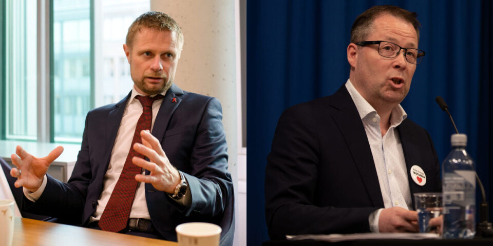OM RAPPORTEN: Helseminister Bent Høie (H) (t.v) og styreleder i KS, Bjørn Arild Gram er ikke enige i rapportens konklusjoner. Helseministeren gjør det klart at de ikke vil følge rapportens anbefalinger. Foto: OM RAPPORTEN: Helseminister Bent Høie (H) (t.v) og styreleder i KS, Bjørn Arild Gram er ikke enige i rapportens konklusjoner. Helseministeren gjør det klart at de ikke vil følge rapportens anbefalinger. Foto: