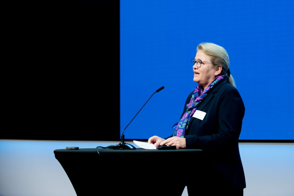 LEDER: Administrerende direktør Inger Cathrine Bryne i Helse Vest RHF holdt innlegg under presseseminaret for Nye metoder. Foto: Vidar Sandnes