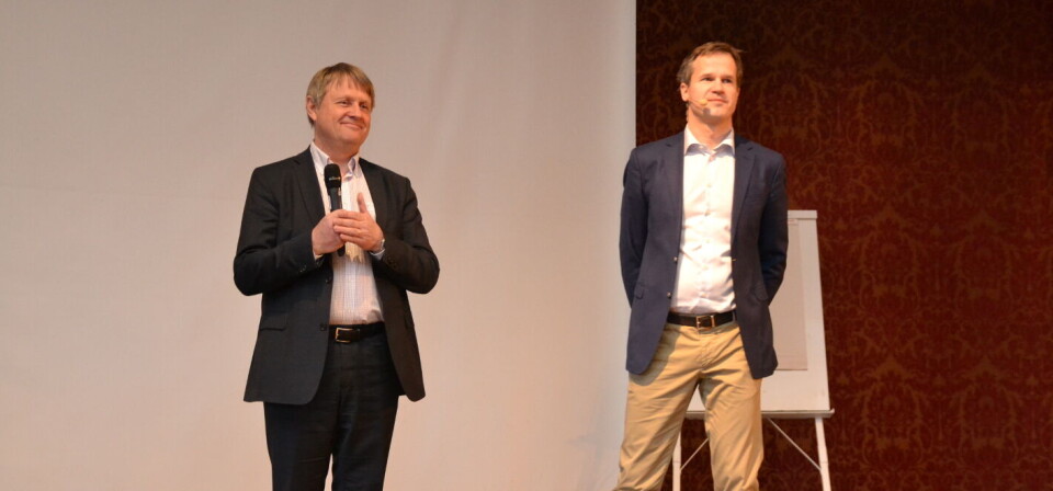 TETT SAMARBEID: Leder av Overlegeforeningen, Jon Helle (t.v.), og leder av Yngre legers forening, Christer Mjåset mener felles vårkurs signaliserer sterkt til medlemmene et tett samarbeid i hverdagen i stort og smått. Foto: Vilde Sundstedt Baugstø Foto: