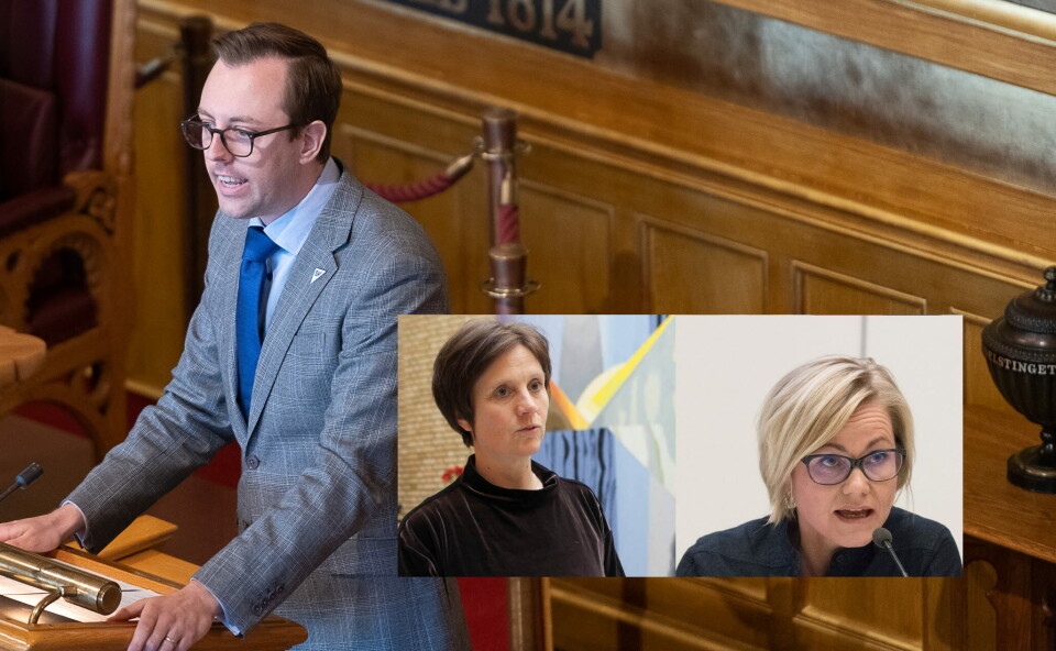 Nicholas Wilkinson (SV), Kjersti Toppe (Sp) og Ingvid Kjerkol (Ap) vil tvinge regjeringen til å avholde offentlig høring om Akson, som er beregnet til å koste 22 milliarder kroner. Helseminister Bent Høie (H) sier han ikke vil sende prosjektet til høring. Foto: Nicholas Wilkinson (SV), Kjersti Toppe (Sp) og Ingvid Kjerkol (Ap) vil tvinge regjeringen til å avholde offentlig høring om Akson, som er beregnet til å koste 22 milliarder kroner. Helseminister Bent Høie (H) sier han ikke vil sende prosjektet til høring. Foto: