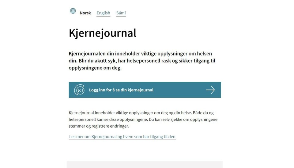 INNLOGGING: Slik ser kjernejournal-innloggingen ut på Helsenorge.no. INNLOGGING: Slik ser kjernejournal-innloggingen ut på Helsenorge.no.