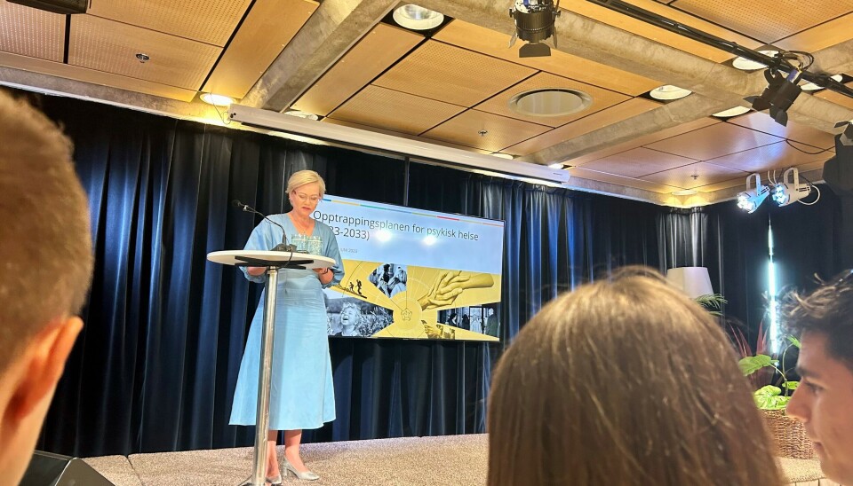 NEDTRAPPINGSPLAN? Helseminister Ingvild Kjekol la tidligere i år frem regjeringens plan for psykisk helse. Den er titlet en opptrappingsplan, men er i realiteten en nedtrappingsplan, mener artikkelforfatterne. NEDTRAPPINGSPLAN? Helseminister Ingvild Kjekol la tidligere i år frem regjeringens plan for psykisk helse. Den er titlet en opptrappingsplan, men er i realiteten en nedtrappingsplan, mener artikkelforfatterne.