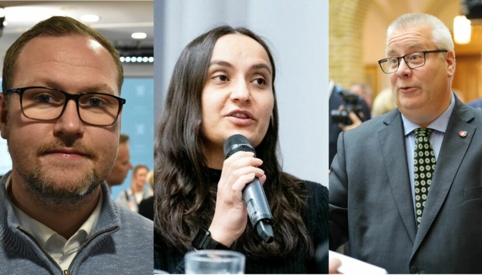 IKKE NOK: (F.v) Erlend Svardal Bøe (H), Seher Aydar (R) og Bård Hoksrud (Frp) savner flere ting i regjeringens helseberedskapsmelding.