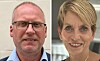 Delt portrett med en mann til venstre og en kvinne til høyre.