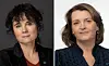 Sideordnet portrett av to kvinner mot mørke bakgrunner.